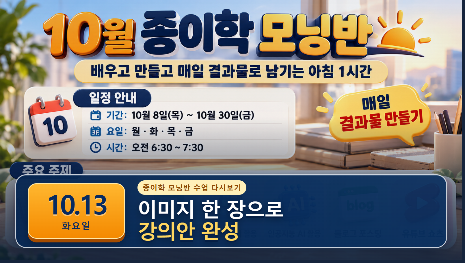 10월 13일 종이학 모닝 이미지 한 장이 강의안으로 유튜브 썸네일
